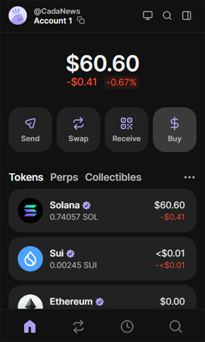 Phantom wallet (browser extension) displaying my Solana crypto balance