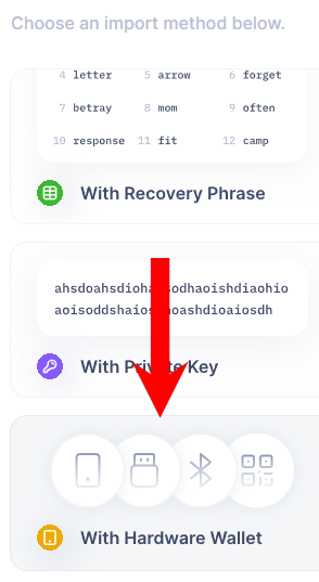 Suiet wallet import option - With Hardware Wallet