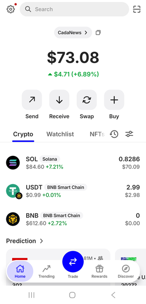 Trust Wallet showing my crypto balance